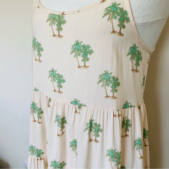 Others Follow Peach Colored Palm Print Baby Doll Style Dress - Picture 5 of 8